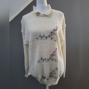 Vintage Duet Embroidered Sweater Cottagecore Floral Soft Med